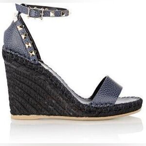 Valentino Rockstud Espadrille Wedge in Navy
